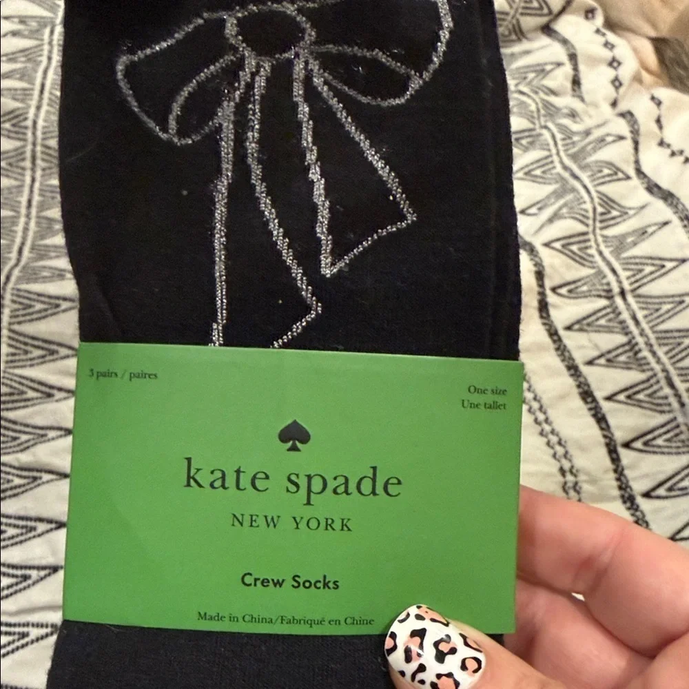 Kate Spade Black Socks with White Bow Accent one size nwt designer women